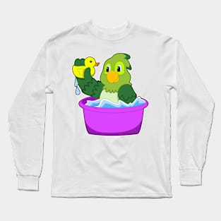 Parrot in Bathtub with Duck Long Sleeve T-Shirt